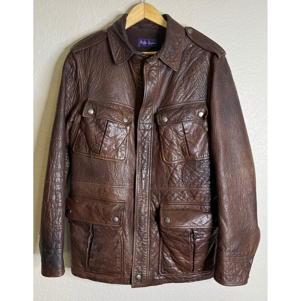 Ralph Lauren Mens M Purple Label Leather‎ Field Jacket Brown Made in Italy Lamb